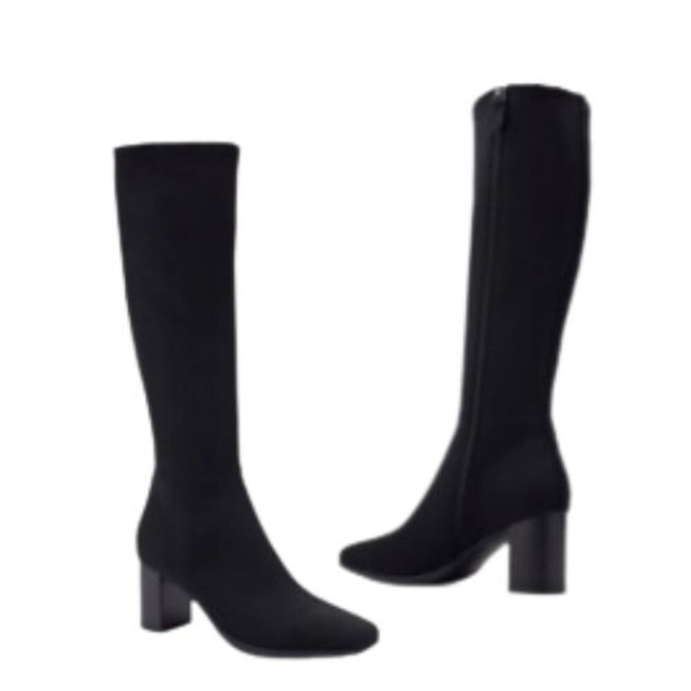 Aersoles Micah Black Faux Suede Knee-High Boots 23/4” Heel SZ 7W Wide Shaft NWT